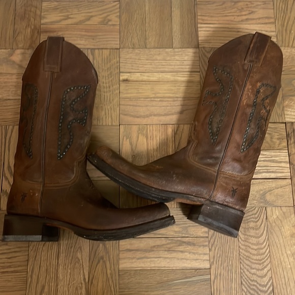 FRYE vintage brown biker boots with stud detail mens size11 soles need replacing - Picture 7 of 9